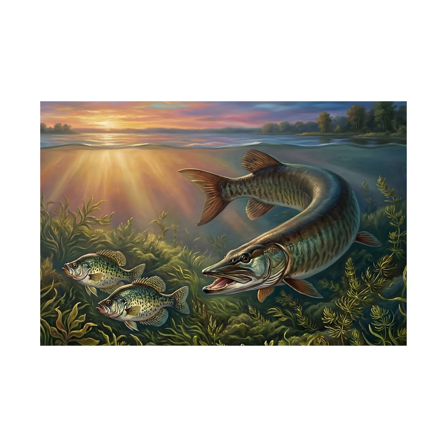 Muskie & Sunlight Matte Poster — Underwater Fishing Art Print