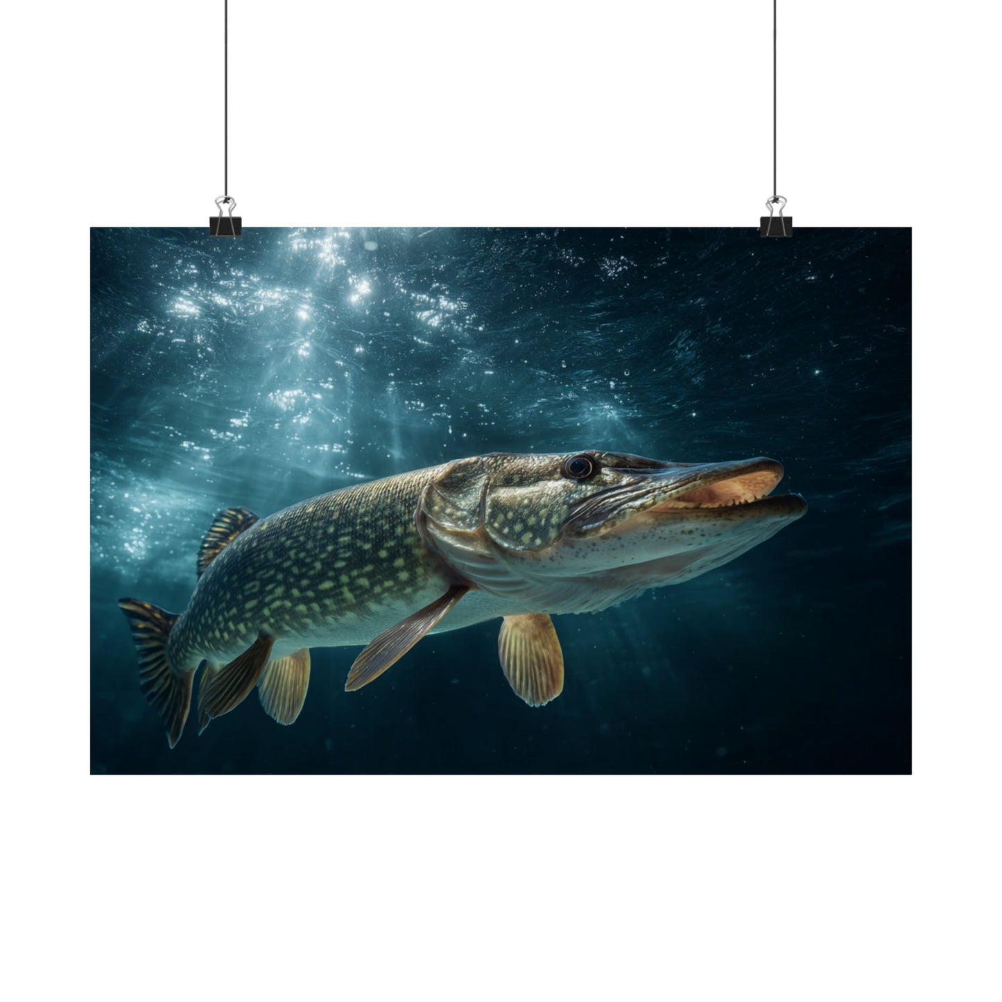 Northern Pike Emerging from the Deep — Matte Horizontal Wall Art