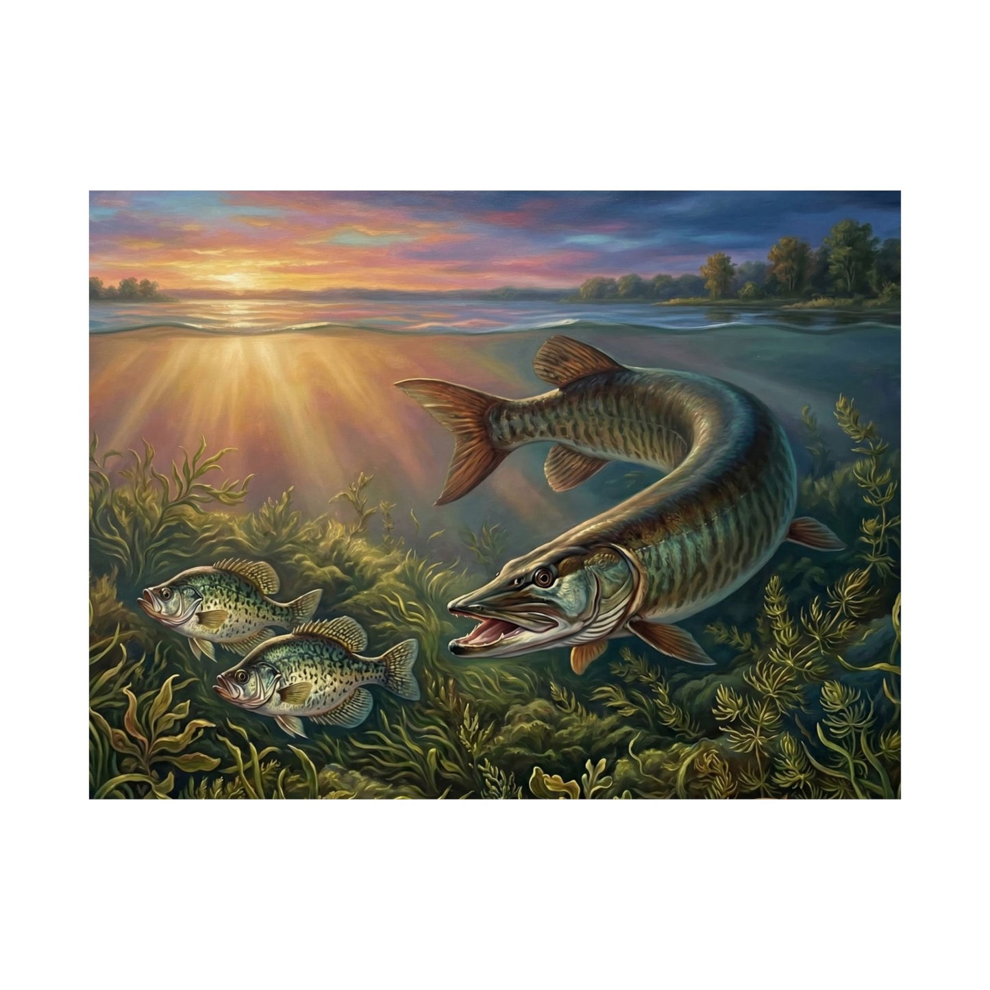 Muskie & Sunlight Matte Poster — Underwater Fishing Art Print