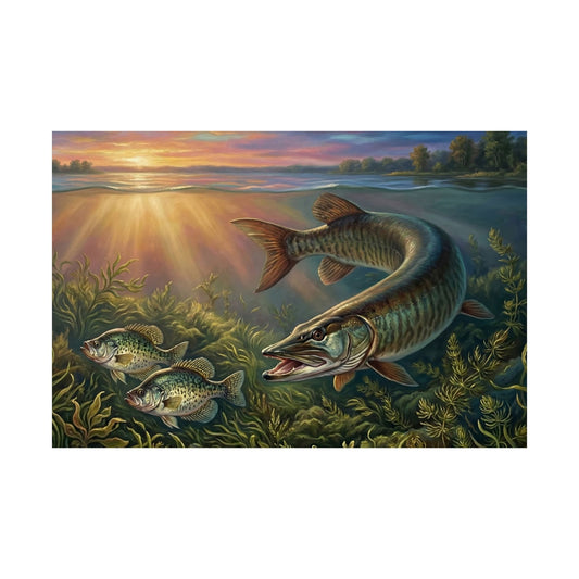 Muskie & Sunlight Matte Poster — Underwater Fishing Art Print