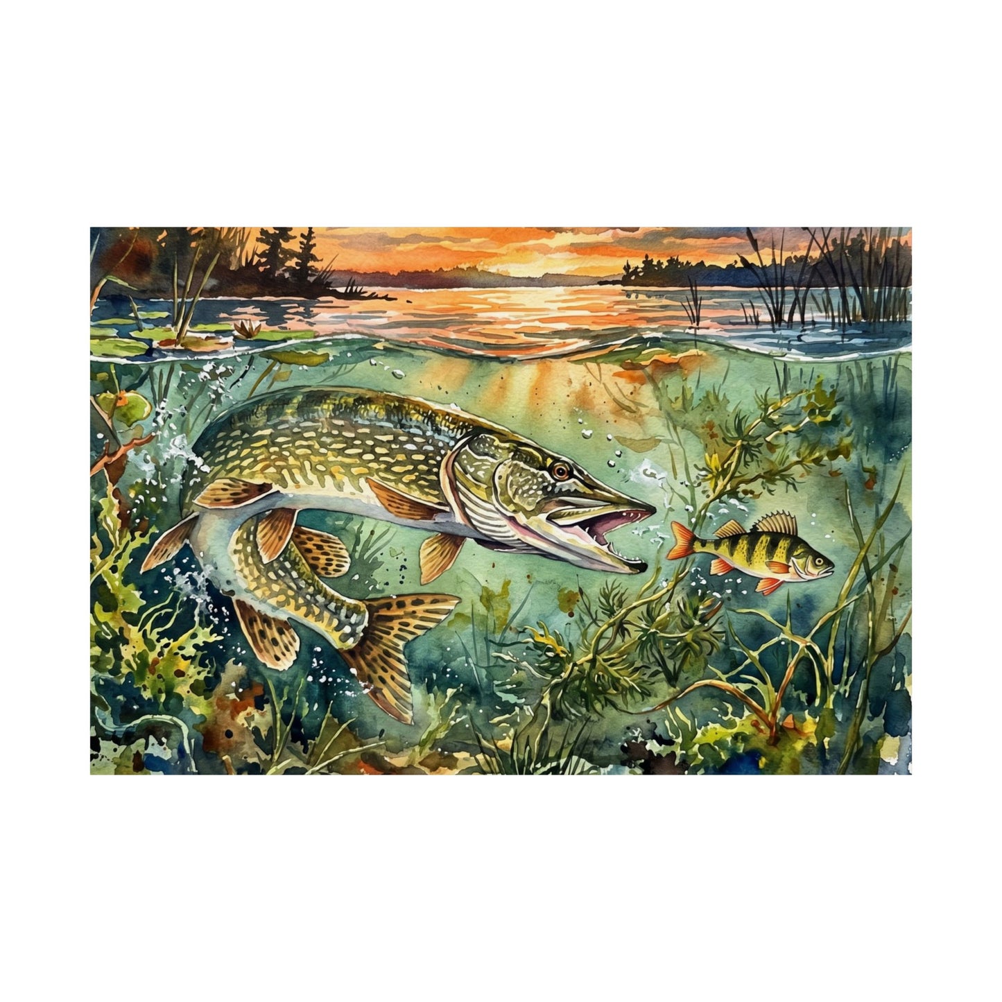 Pike Underwater Scene Poster