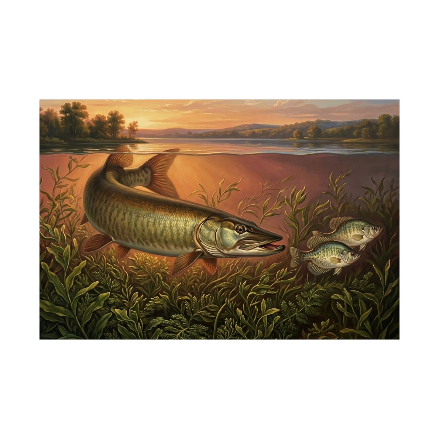 Muskie Fishing Sunset Matte Poster — Vintage Wall Art for Anglers
