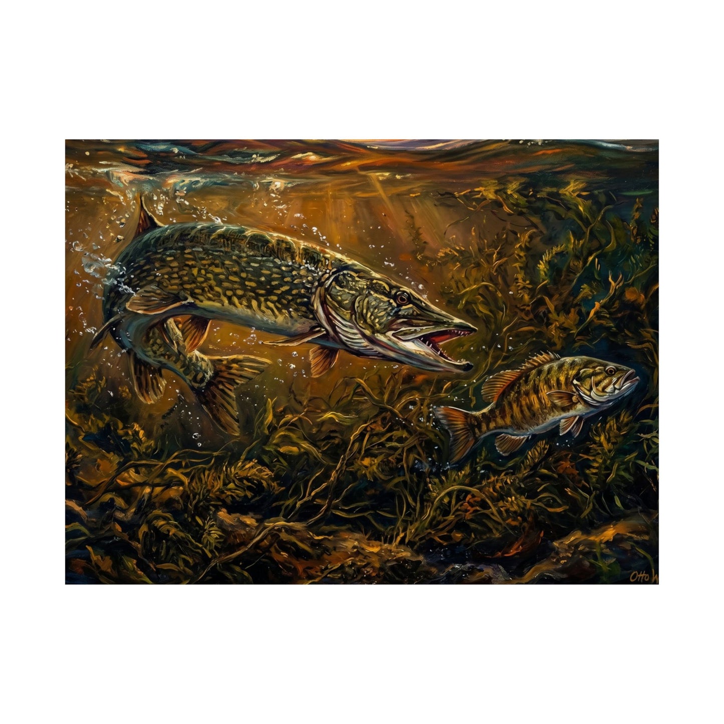 Pike Fish Matte Poster — Underwater Predator Fishing Art (Horizontal)