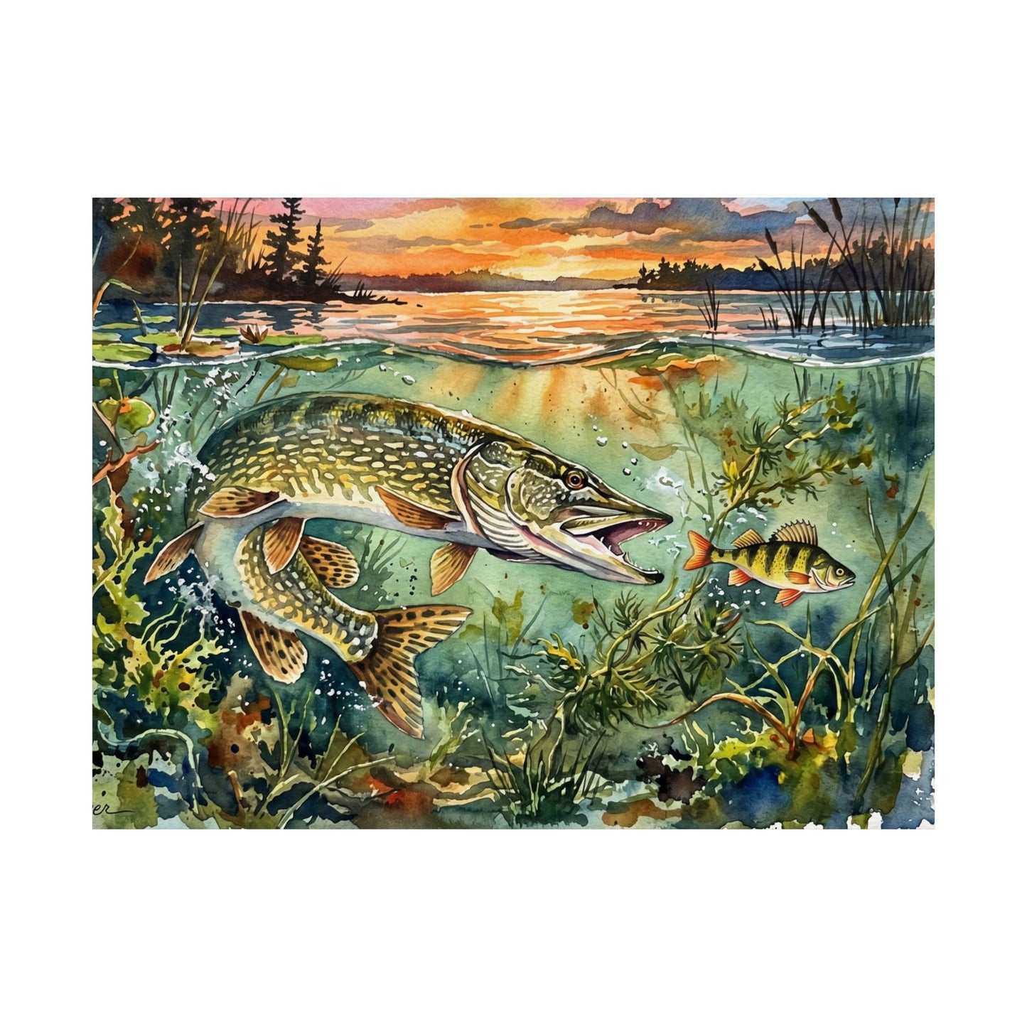 Pike Underwater Scene Poster
