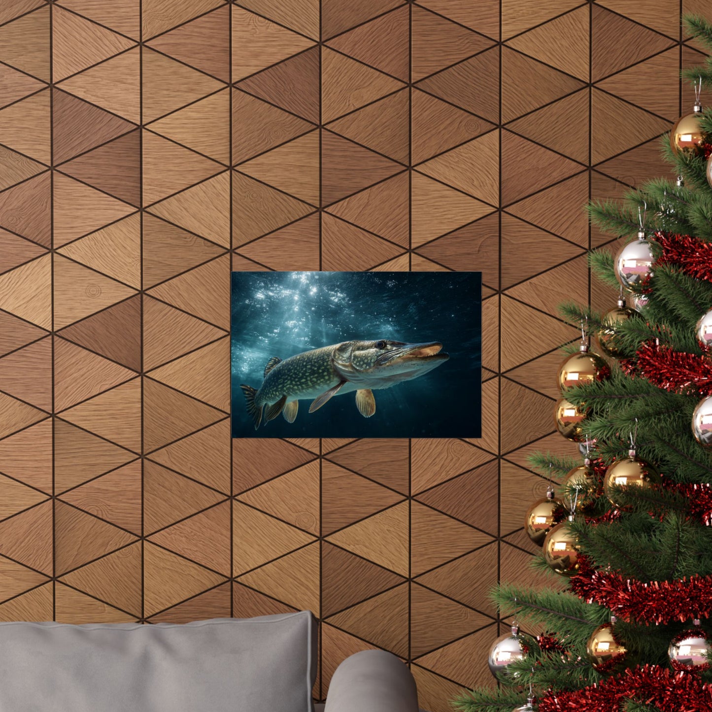 Northern Pike Emerging from the Deep — Matte Horizontal Wall Art