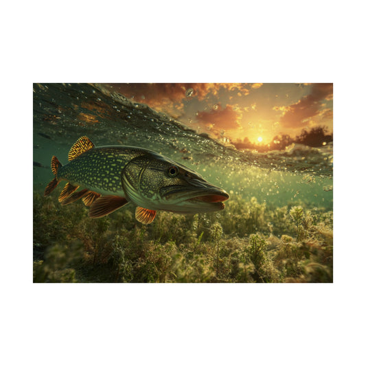 Northern Pike Underwater Sunset Matte Poster — Fishing Wall Art