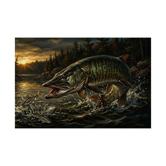 Muskie Wall Poster — Realistic Fishing Art Matte Horizontal Print