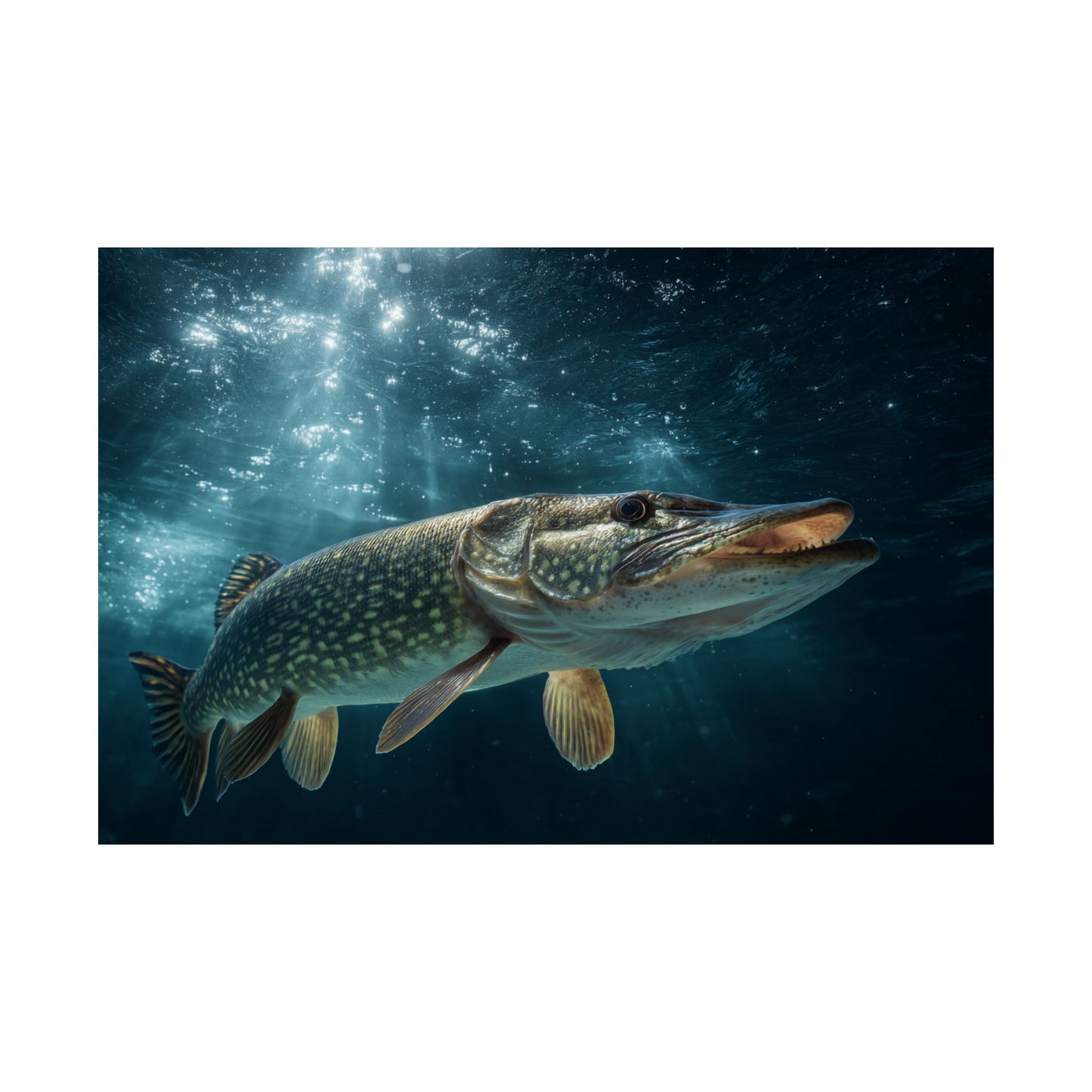 Northern Pike Emerging from the Deep — Matte Horizontal Wall Art