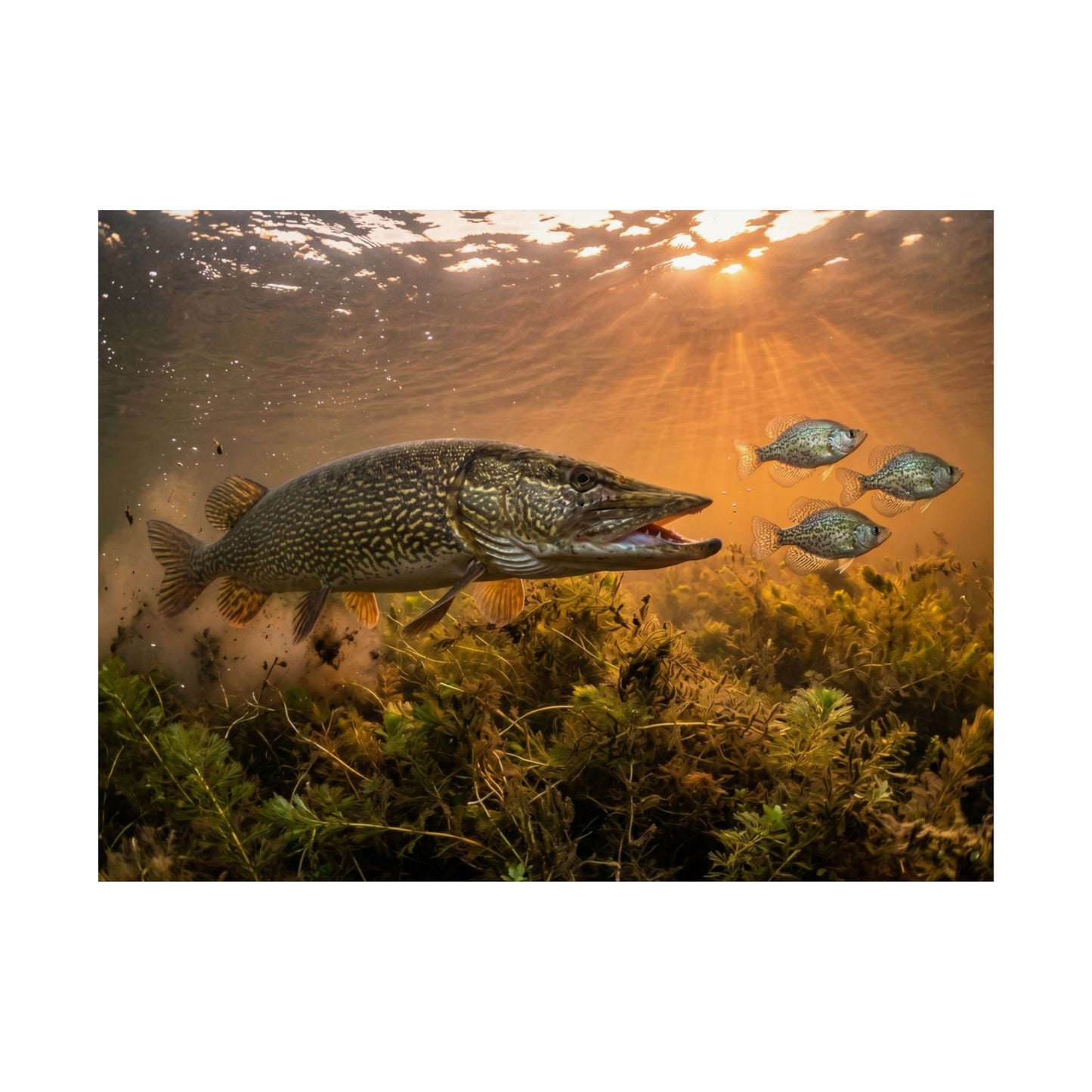 Underwater Pike Poster — Matte Horizontal Fishing Wall Art