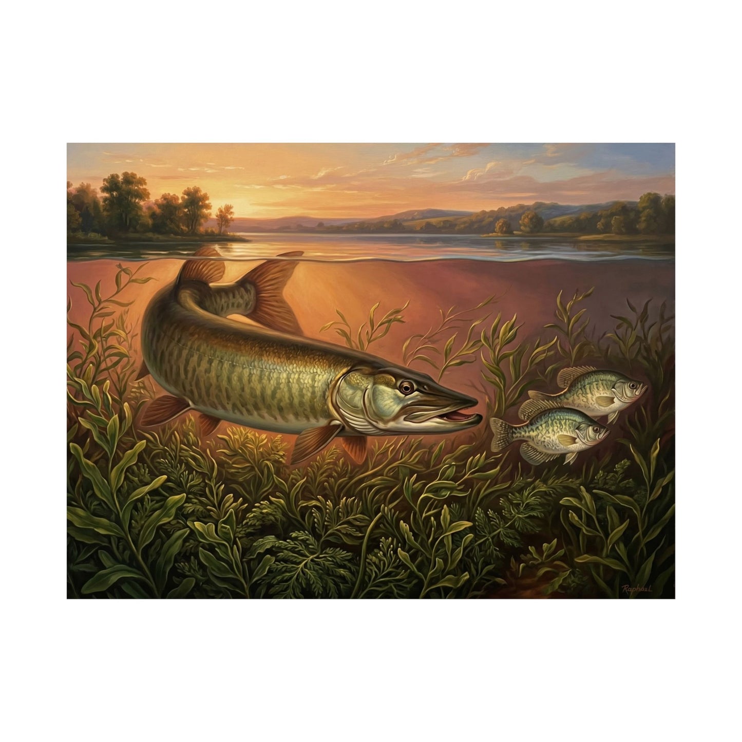 Muskie Fishing Sunset Matte Poster — Vintage Wall Art for Anglers