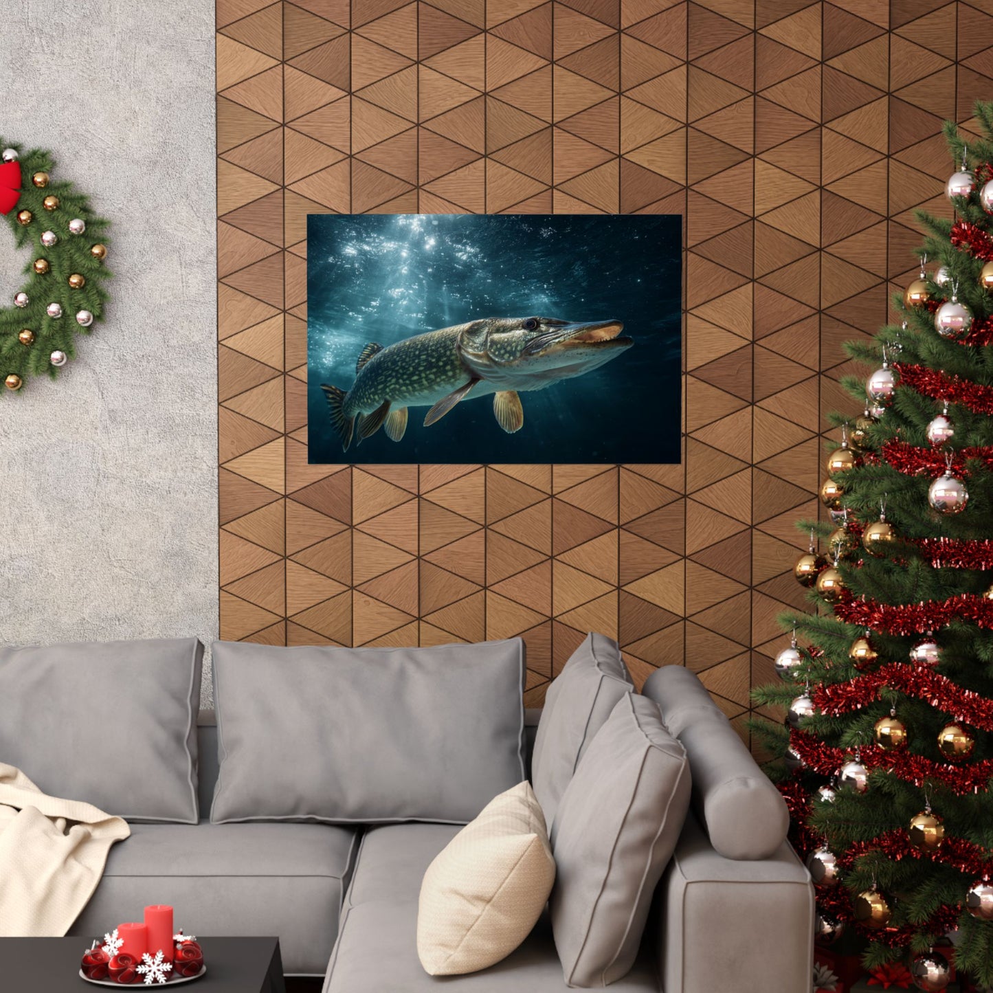 Northern Pike Emerging from the Deep — Matte Horizontal Wall Art