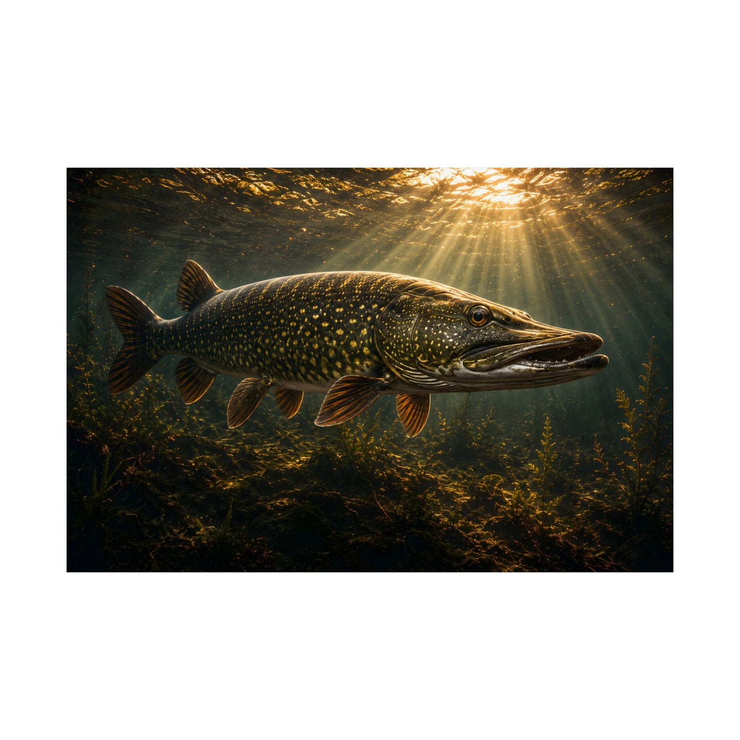 Northern Pike Underwater Matte Poster — Realistic Fish Wall Art for Anglers