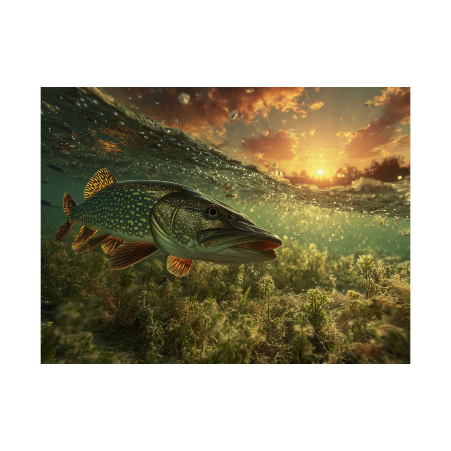 Northern Pike Underwater Sunset Matte Poster — Fishing Wall Art