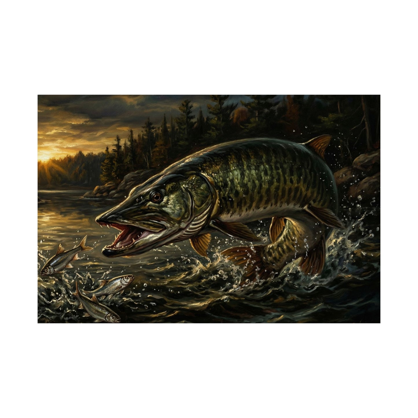 Muskie Strike Fishing Poster - Matte Horizontal Wall Art