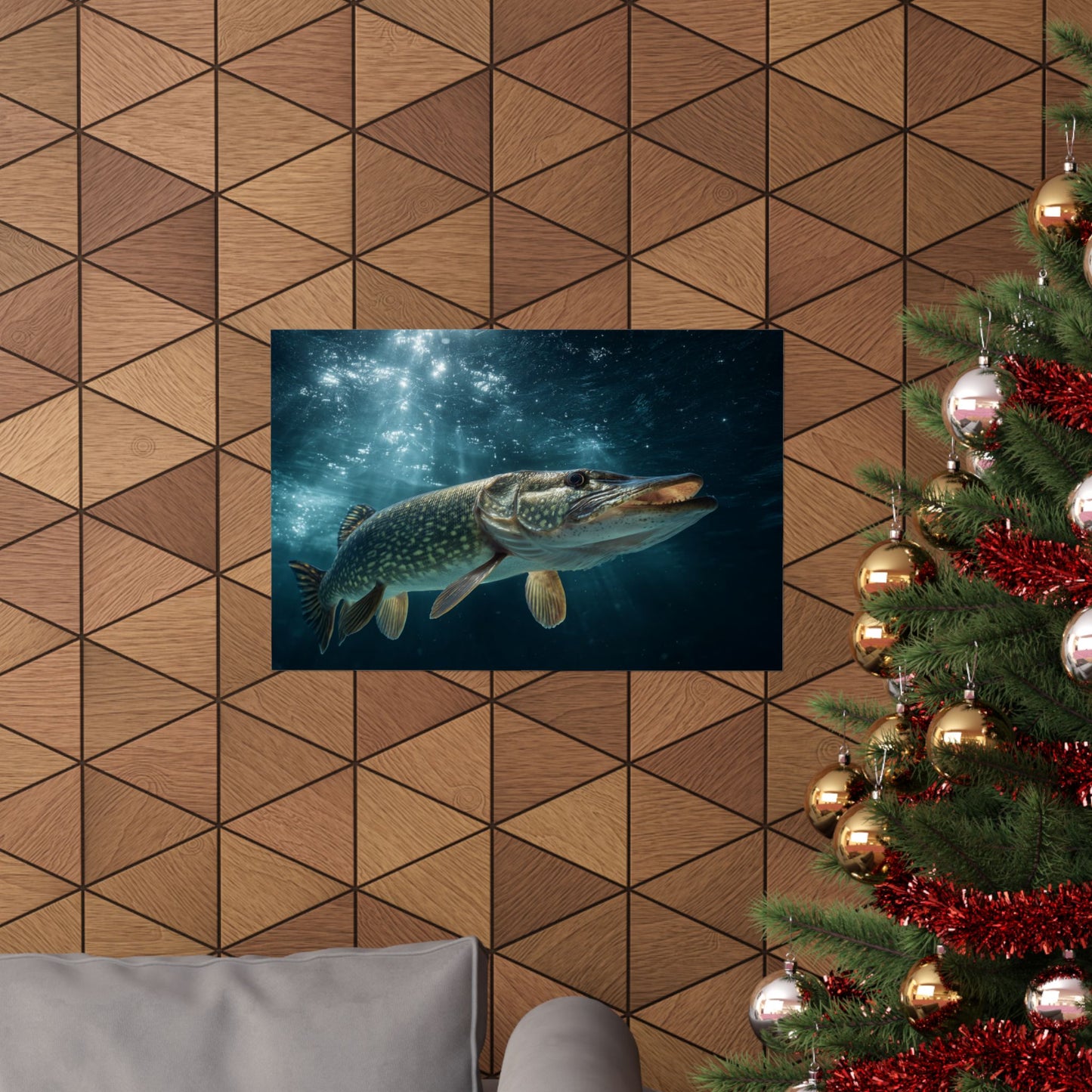 Northern Pike Emerging from the Deep — Matte Horizontal Wall Art