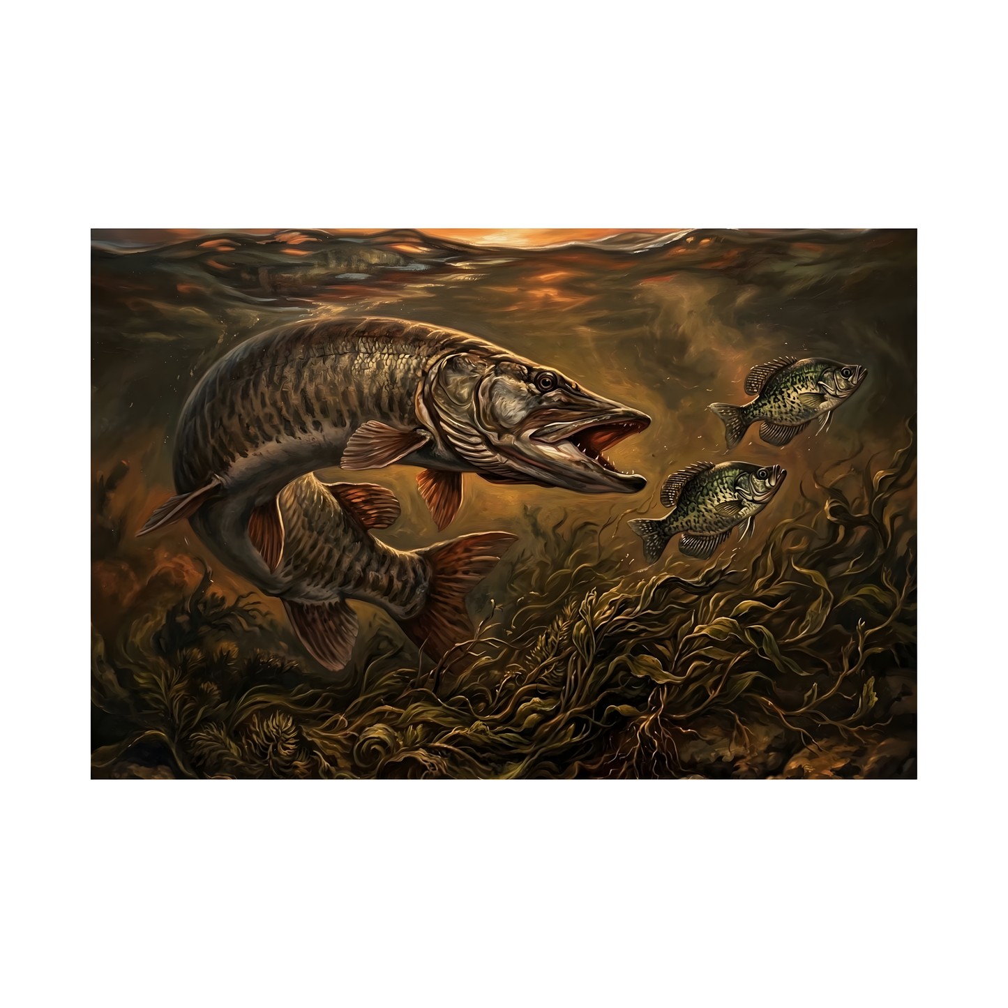 Muskie & Panfish Matte Horizontal Poster — Vintage Underwater Fishing Art