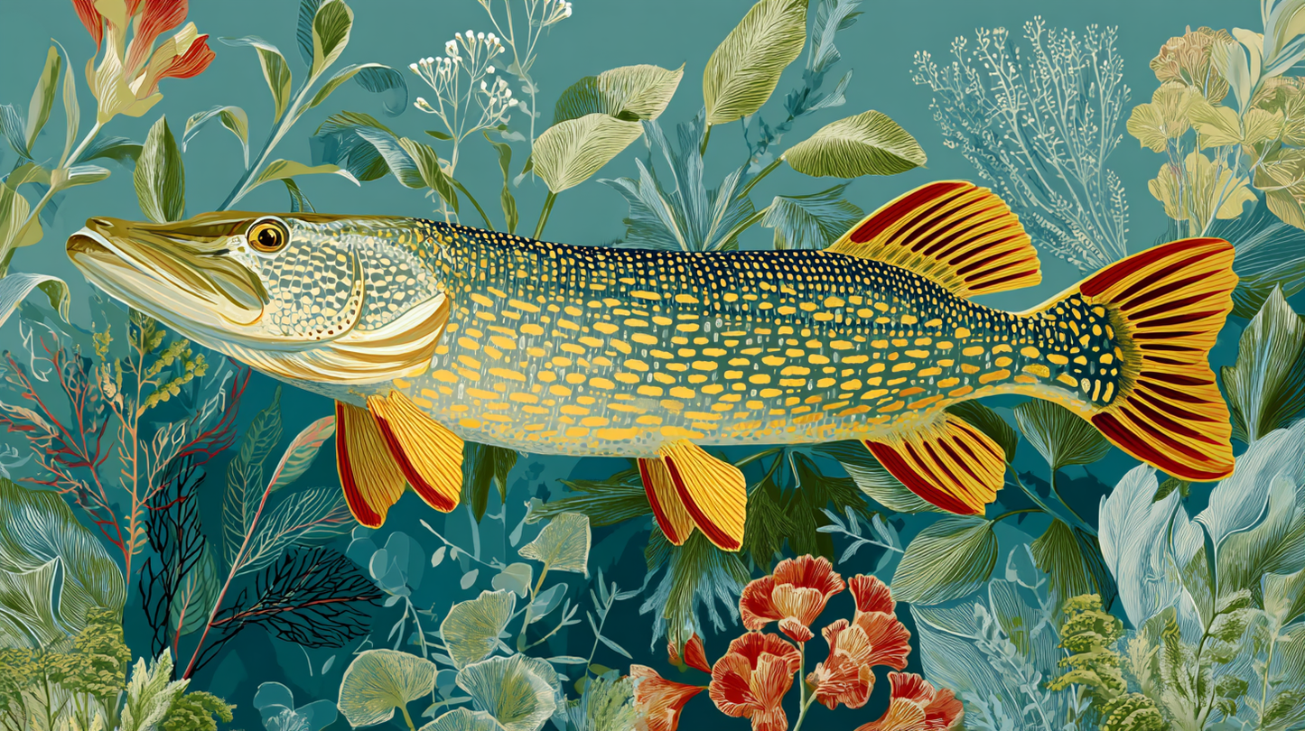 Northern Pike in Teal Waters — Matte Horizontal Wall Art